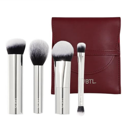 Subtl Mini 4-Piece Travel Makeup Brush Set – Compact & Portable Brushes for Foundation, Powder, Eyes & Blush – Synthetic, Cruelty-Free, Perfect for On-The-Go