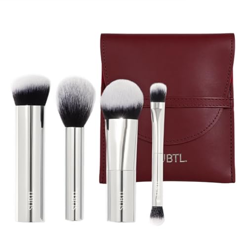 Subtl Mini 4-Piece Travel Makeup Brush Set – Compact & Portable Brushes for Foundation, Powder, Eyes & Blush – Synthetic, Cruelty-Free, Perfect for On-The-Go