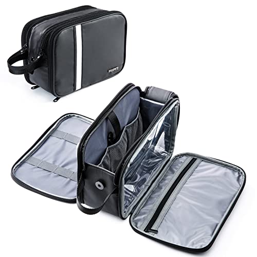 BAGSPRITE Large Toiletry Bag for Men, Women Travel Bag with Hanging Hook, Water-resistant Makeup Cosmetic Bag Shaving Kit Organizer, Bathroom Bag for Traveling - color: Black White