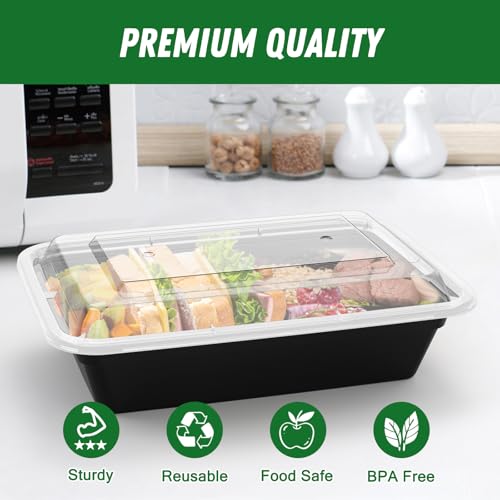 Dealusy 50 Pack (100-Piece) 32 oz Meal Prep Containers Reusable with Lids, Sturdy Leakproof & Food Safe, Microwave, Freezer, Dishwasher Safe Prep Containers, To Go Take Out Plastic Food Storage - size: 32 oz