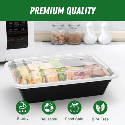 Dealusy 50 Pack (100-Piece) 32 oz Meal Prep Containers Reusable with Lids, Sturdy Leakproof & Food Safe, Microwave, Freezer, Dishwasher Safe Prep Containers, To Go Take Out Plastic Food Storage - size: 32 oz
