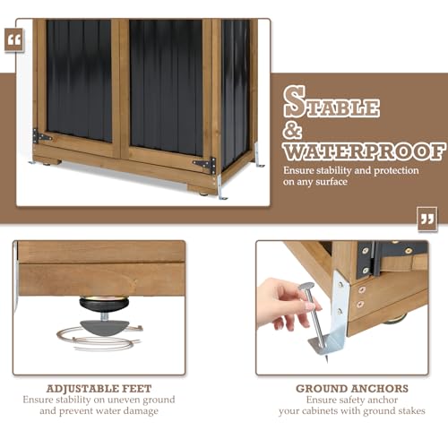 Outdoor Storage Cabinet Waterproof with Shelves, Small Storage Shed, Vertical Tall Patio Backyard Garden Storage Cabinet Tool Organizer for Outside - size: 32"L x 16"W x 66"H