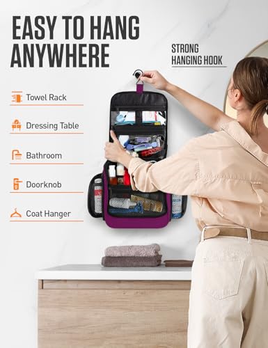 VENTURE 4TH Hanging Travel Toiletry Bag for Women & Men – Large Toiletry Organizer with 18 Compartments, Removable TSA Pouch, Travel Wash Bag for Toiletries, Makeup & Shaving Kit (Purple) - color: Purple