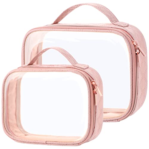 PACKISM Clear Makeup Bag Combo Pack, 1 TSA Approved Medium & Large for Checked Luggage, Clear Toiletry Bag with Handle, Water-resistant Travel Essentials Organizer, Rose Pink - color: 01 Rose Pink, size: Full Vacation (Mixed Sizes)