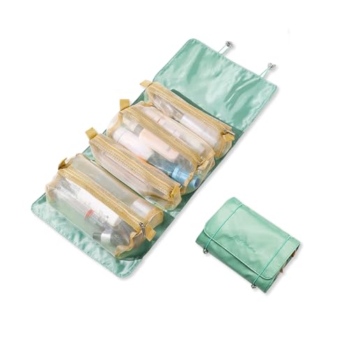 LumiSyne 4 In 1 Detachable Toiletry Bag Hanging Roll-Up Makeup Bag Large Capacity Travel Wash Bag Mesh Cosmetic Bag Portable Foldable Toiletry Bag Waterproof Cosmetic Organizer Bag For Travel Daily - color: Green