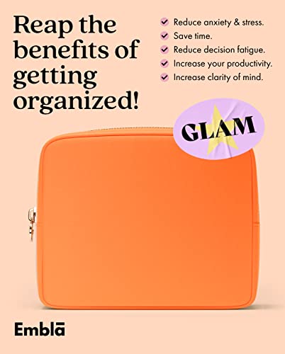 Embla Large Makeup Bag and Waterproof Nylon Travel Toiletry Bag, Large Capacity Cosmetic Zipper Pouch, Orange - color: Peach, size: Large