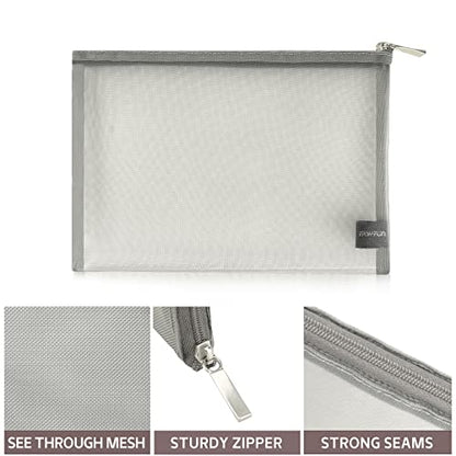 EASYFUN Mesh Pouch, Make up Bag with Zipper Cosmetic Organizer Pouch for Daily or Travel to Keep Small Items, 4 PCS Grey - color: Dark Grey