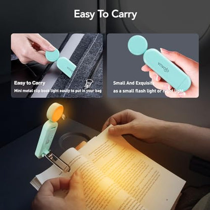 VAVOFO USB Rechargeable Book Light, Blue Light Blocking, Amber Light Clip On Bookmark Shaped Reading Light, Eye Care 6 LEDs Book Light for Bookworms Reading in Bed with 9 Lighting Modes (Powder Green) - color: Powder Green