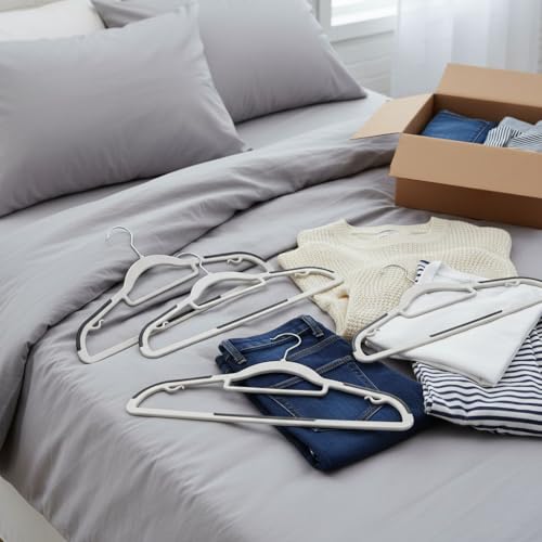30 Pack Plastic Clothes Hangers,Non Slip Slim Hangers for Closet, Space Saving Clothes Hangers with Pads, Easy Slide Shirt Pant Scarf Hangers for Bedroom Wardrobe - color: Gray+beige