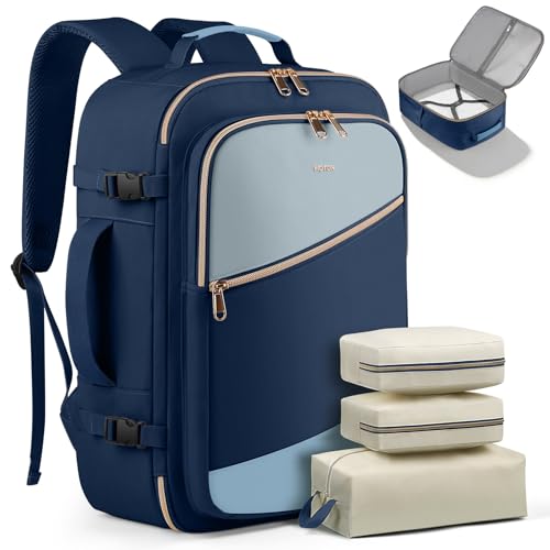 HOTOR Travel Backpack for Women – TSA-Friendly Travel Bag with Multiple Compartments & 3 Packing Cubes, Water-Resistant & Comfortable, Perfect for Travel Essentials, Blue, 17.3" x 13.0" x 7.9" - color: Blue, size: 17.3" x 13.0" x 7.9"