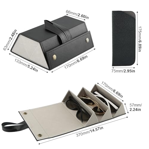 3-Slot Sunglasses Travel Case Set, Portable PU Leather Travel Sunglasses Organizer, Hanging Eyeglass Case Storage Box(COLOR:Black)
