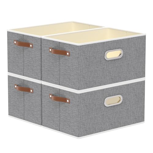 Yawinhe Foldable Storage Baskets for Shelves, Fabric Closet Organizers, Bins with 3 Handles, Cubes for Clothes, Grey, 15''Lx9.8''Wx8.3''H, 4-Pack - color: Grey, size: 15.0x9.8x8.3inch(4-Pack)