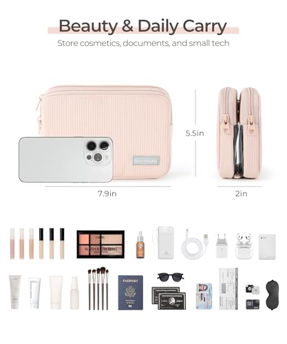 Preppy Makeup Bag, Rectangle Double Detachable Cosmetic Organizer, Clear Side Panel Portable Travel Pouches for In-Flight Essentials, Beauty & Tech Accessories, Gift for Women - color: Pink