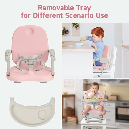 YOLEO Baby High Chair Booster Seat for Dining Table, Foldable High Chairs with Adjustable Heights, Travel Booster Seat with Removable Tray - color: Pink, size: No Cushion