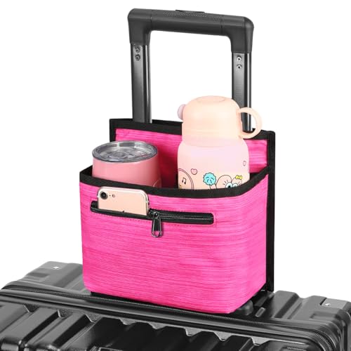 ZHCHG Luggage Travel Cup Holder Attachment for Suitcase Drink Carrier Caddy, Coffee Mug and Tumblers, Traveler Carry on Hands Free Accessory- Gifts for Flight Attendants Travelers Accessories - color: pink