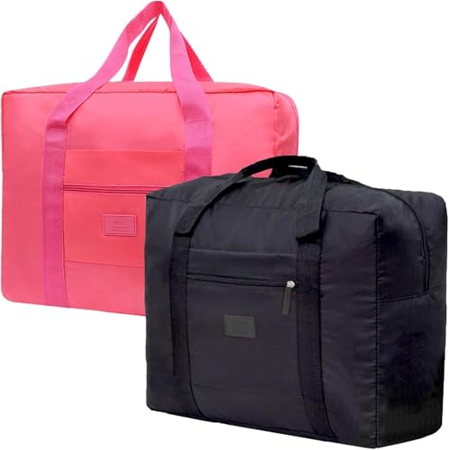 Travel Duffel Bag Lightweight Foldable Travel Bag for Women and Men Waterproof Tote Carry On LuggageWeekender Overnight Bag (Red+Black) - color: Red+Black