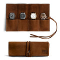 Hide & Drink, Leather Watch Roll Organizer Handmade from Full Grain Leather, Holds Up to 4 Watches, Easy Carry On Watchlover Storage (Swayze Suede) - color: Swayze Suede