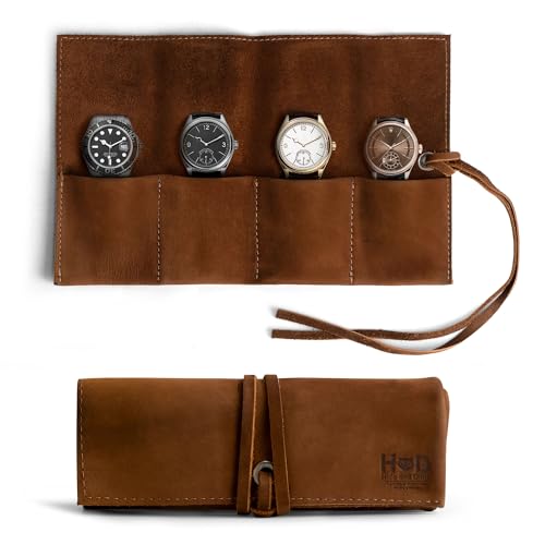 Hide & Drink, Leather Watch Roll Organizer Handmade from Full Grain Leather, Holds Up to 4 Watches, Easy Carry On Watchlover Storage (Swayze Suede) - color: Swayze Suede