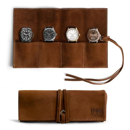 Hide & Drink, Leather Watch Roll Organizer Handmade from Full Grain Leather, Holds Up to 4 Watches, Easy Carry On Watchlover Storage (Swayze Suede) - color: Swayze Suede
