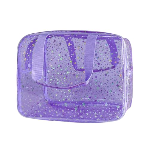 12”X5“X8” Portable 8L Purple Clear Makeup Bag Twinkle Star Toiletry Bag Waterproof Cosmetic Bag With Zipper & Handle for Concert Sports Events Travel Commuting Beach Essential - color: Purple
