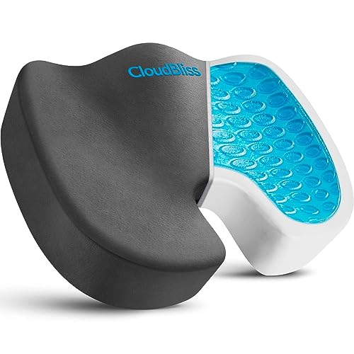 CloudBliss Gel Seat Cushion - Cooling Gel Enhanced, Memory Foam, Ergonomic Seat Cushion for Long Sitting for Office, Game, Car, Airplane (X-Large, Grey) - color: Grey, size: X-Large