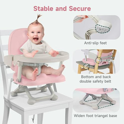 YOLEO Baby High Chair Booster Seat for Dining Table, Foldable High Chairs with Adjustable Heights, Travel Booster Seat with Removable Tray - color: Pink, size: No Cushion