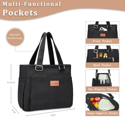 HSHRICH Large Women's Insulated Lunch Bag, Black, 12L, Composite and Aluminum - color: 03-Black, size: Large