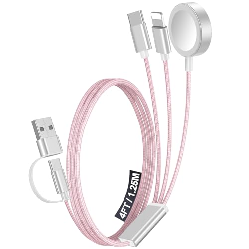 1Pack Multi Charging Cable Cord for Travel Essentials,Apple Watch Charger,iPhone Charger,[3-in-2] Type C/LCable Portable Designed for iWatch,iPhone 17-8,Galaxy S26-21,AirPods,iPad-4FT Pink - color: Pink, size: 1Pack-4FT