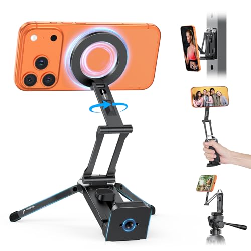 OMOTON TP02 360°Rotating for MagSafe Tripod, New Upgrade with 1/4" Screw Arca, Adjustable Magnetic Phone Tripod for iPhone 17/16/15 Pro Max Air, Foldable Selfie Stick Fits Vlog, Gym, Black Pro - color: 6-Black Pro