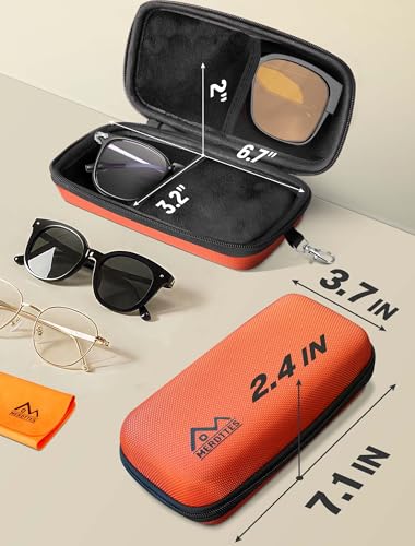 Large Double Eyeglasses Case, Shockproof Hard EVA Shell Dual Sunglasses Organizer with Zipper & Metal Hanging Hook, Travel Glasses Storage Case for Men and Women - Orange