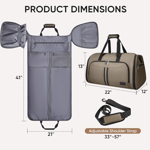 BALEINE Travel Garment Bag, Travel Suit Bag for Men, Water Resistant Carry on Garment Bag for Hanging Clothes, Garment Duffel Bag for Travel Business (Brown-Convertible) - color: Brown-Convertible