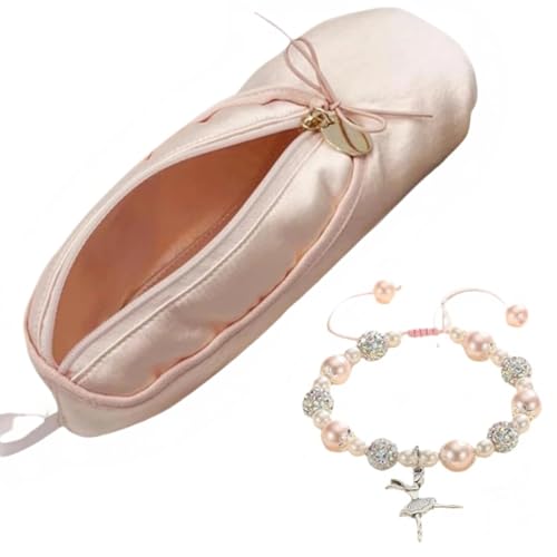 Ballet Dance Shoe Makeup Bag For Little Girls, Ballerina Slipper Makeup Pouch Bag, Ballet Pointe Shoes Gifts (Pink-BT1) - color: Pink-BT1