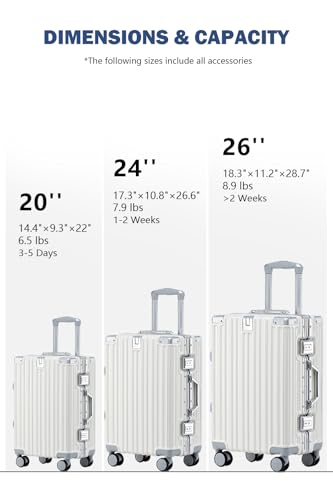HotWay 24 Inch Aluminum Frame Luggage with Spinner Wheels, PC Hard Shell Suitcase with Cup Holder, Zipperless Luggage for Business Travel, White - color: White (PC+Aluminum), size: Checked in 24inch