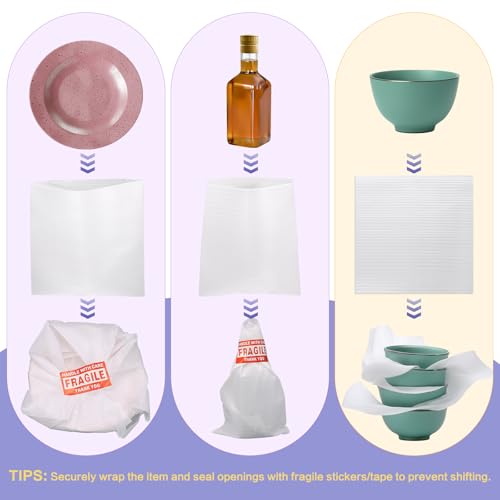 390 Pcs Moving Supplies, 270 Foam Pouches & Foam Sheets, 4 Sizes Packing Foam Pouches with 120 Fragile Stickers for Protect Cushion Dishes China Storage Supplies (7.8X7.8", 7.8X12", 12X12", 12X16") - size: 270PCS-4 Sizes (7.8X7.8, 7.8X12, 12X12, 12X16)