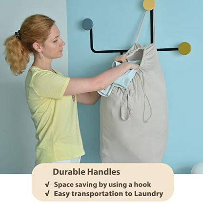 MCleanPin Washable Laundry Bags with Handles,140L Dirty Clothes Storage Bags for Laundry Hamper and Basket with Liner in College Dorm Travel, 2 Pack (Beige) - color: Beige