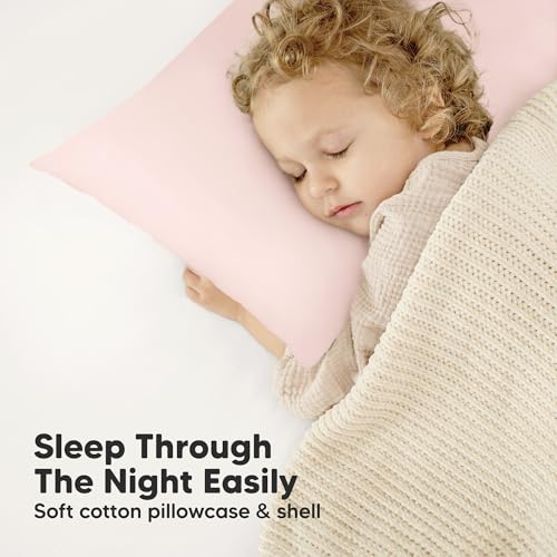 KeaBabies Organic Toddler Pillow with Pillowcase, Jumbo 14X20 - Soft Cotton Toddler Pillows for Sleeping - Machine Washable - Perfect for Travel, Toddler Bed Set (Mist Pink) - color: Mist Pink
