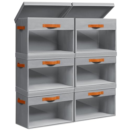 Homsorout Large Storage Bins with Lids - 6 Pack Foldable Decorative Organizers with Clear Windows & Handles, Cube Storage Organizers for Clothes, Blankets, Sweaters, CD, Grey - color: Grey, size: 16.5 Inch-6 Pack