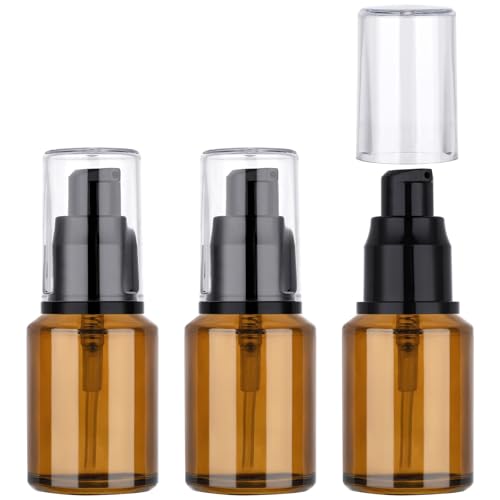 Segbeauty 1oz Frosted Empty Glass Pump Bottle Dispensers, 3 Pack 30ml Travel Size Pump Bottles, Reusable Lotion Container Foundation Bottle for Travel, Refillable Cosmetic Containers for Women Amber - color: Amber, style: 3pcs 1oz