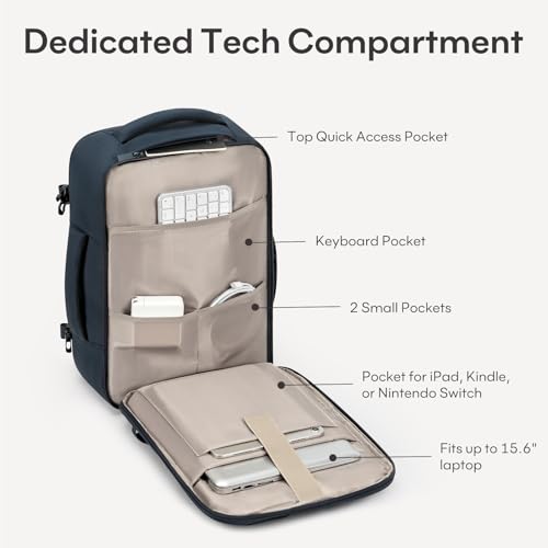 mibasies 30L Travel Backpack for Women & Men: Flight Approved Carry On Backpack, TSA Personal Item Bag with Water Bottle Pocket, Weekender Essentials Backpacks fits 15.6" Laptop - Black Blue - color: Black Blue, size: Large
