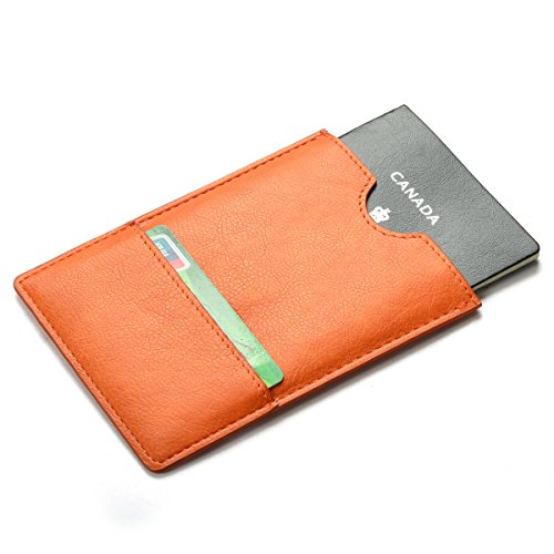 XEYOU Passport Holder Cover - Ultra Slim Premium Vegan Leather Travel Wallet Case Cover (Orange) - color: Orange