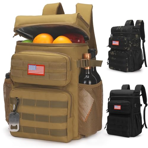 Tactical Backpack Cooler,Soft Lightweight Leakproof Cooler Backpack,Insulated Cooler Bag,Portable Soft Cooler Bag Waterproof for Beach, Travel, Camping, Picnic, Hiking - color: Brown