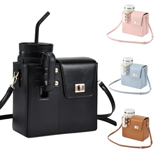 Outdoor Portable Crossbody Water Cup Purse Bag Water Bottle Carrier Bag with Phone Pocket Tumbler Carrier with Strap - color: Black