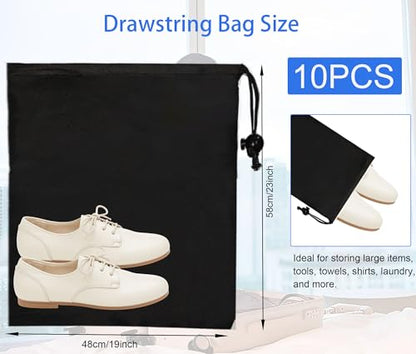 10-Pack Drawstring Bags with Toggle Closure - Lightweight & Durable Nylon Gym Bags for Sports, Travel and Daily Use - size: 19 x 23 Inch