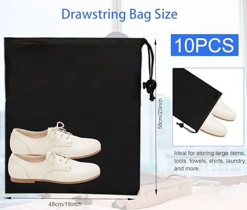 10-Pack Drawstring Bags with Toggle Closure - Lightweight & Durable Nylon Gym Bags for Sports, Travel and Daily Use - size: 19 x 23 Inch