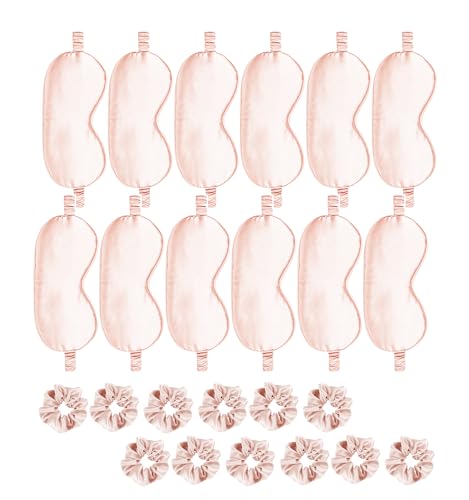 24Pcs Satin Eye Mask Silk Sleep Masks Silky Eyes Cover Blackout Blindfold Eyeshade Scrunchies Hair Ties Travel Wedding Gift - color: Blush