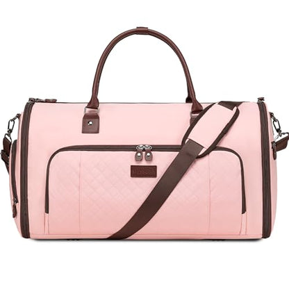 Vessgra Garment Bag for Airplane Travel,Weekender Travel Bag for Women, 2 in 1 Convertable Garment Duffle Bag with Shoes Compartment Carry on Bag Hanging Garment Bag Travel with Shoulder Strap,Pink - color: Pink