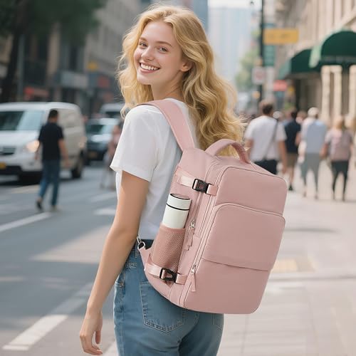 Sinaliy Travel Backpack, Carry on Flight approved Travel Bag with Multi-Pockets, Waterproof 17.3inch Laptop Backpack for Men Women, Pink - color: Pink, size: X-Large