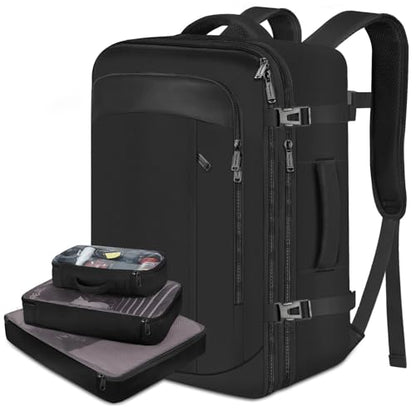 Vancropak Backpack for Men, Extra Large 50L Travel Backpack, Carry on Airplane Approved Luggage Bag with 3 Packing Cubes for Suitcases, Overnight Weekender Business Hiking Daypack Bag, Black