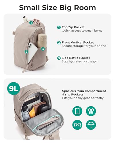 BAGSMART Small Sling Bag for Women, Fast Track Crossbody Bag Mini Backpack purse for Daily Travel Gym | 9L Fast Track - color: Pink