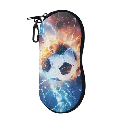 AFPANQZ Glasses Case with Carabiner Hanging Portable Neoprene Zipper Sunglasses Case Soft Lightweight - color: Flame Lightning Football